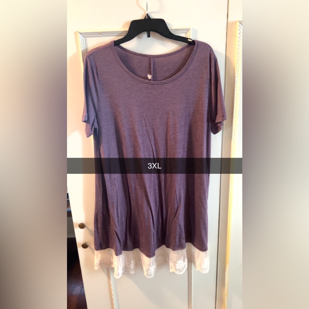 Purple Short Sleeve Dress with Lace Hem